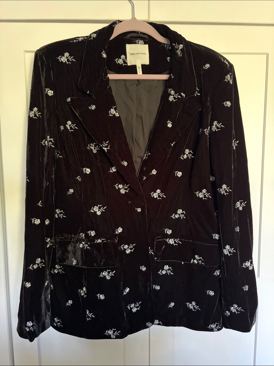 Avec Les Filles Jackets & Blazers - Avec Les Filles Black Velvet Blazer with Silver Floral Embroidery